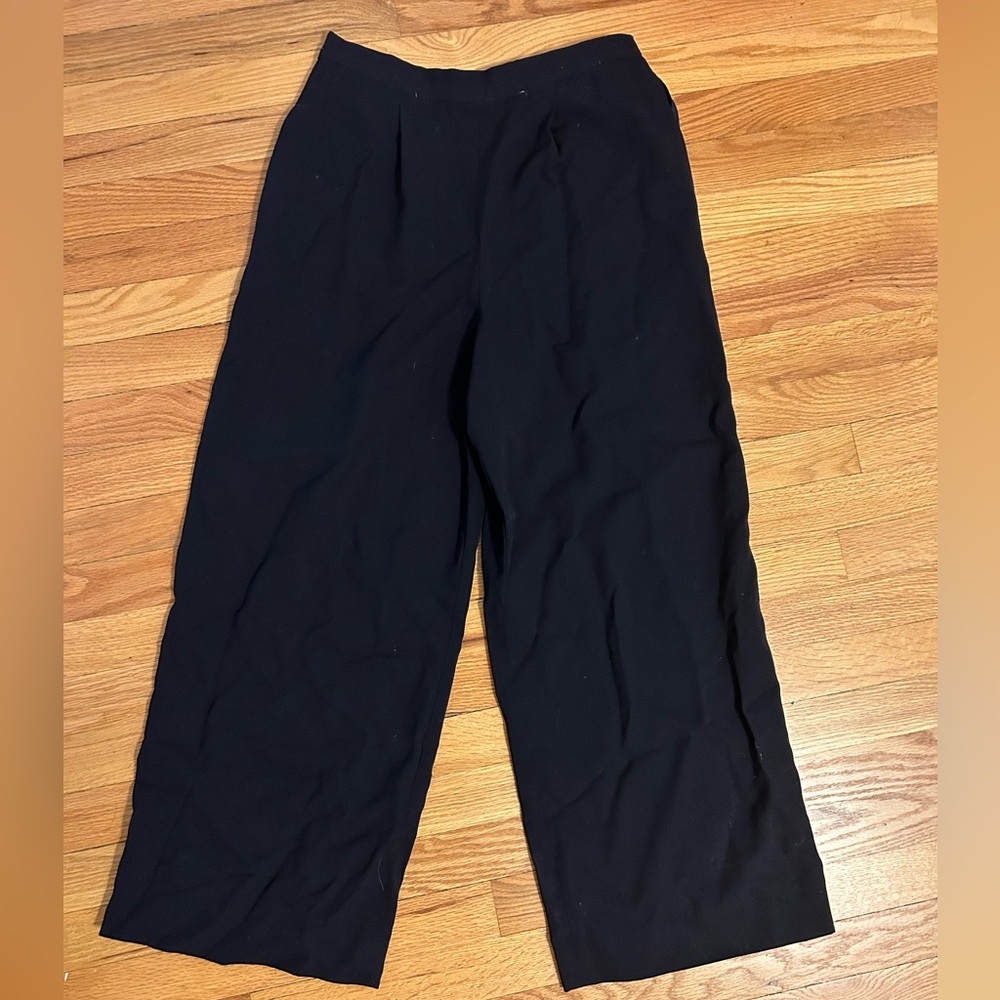 Wool Navy Wide-Leg Pants